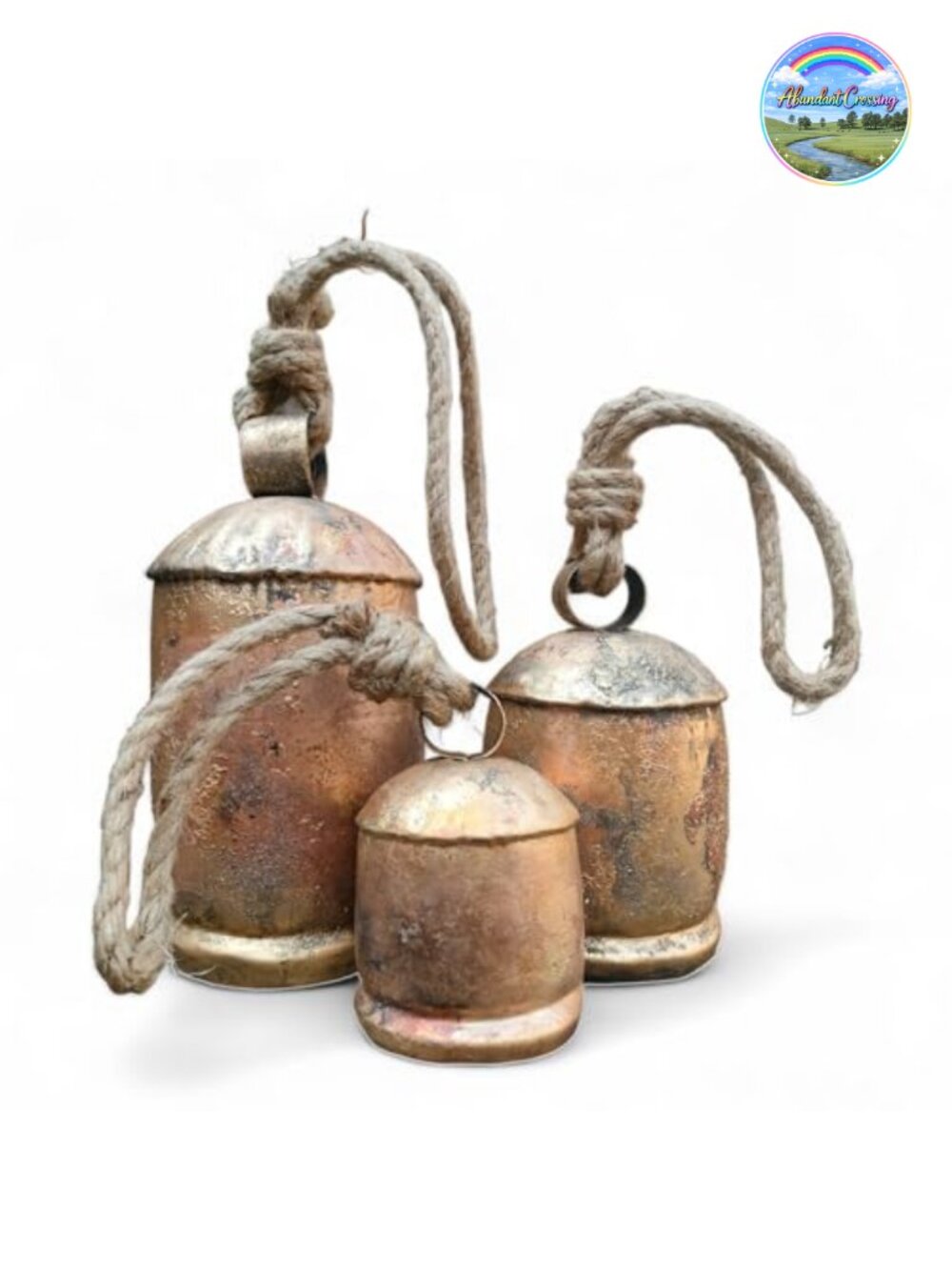 Set of 3 Metal Christmas Bells Wrought Iron Rustic Hanging Decor